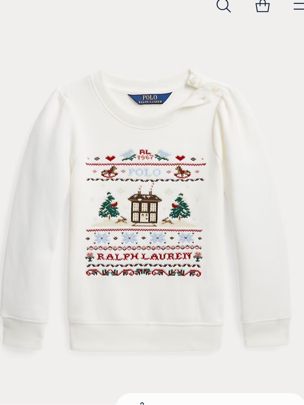 Ralph Lauren White Festive Embroidered Crewneck Sweatshirt 14-16